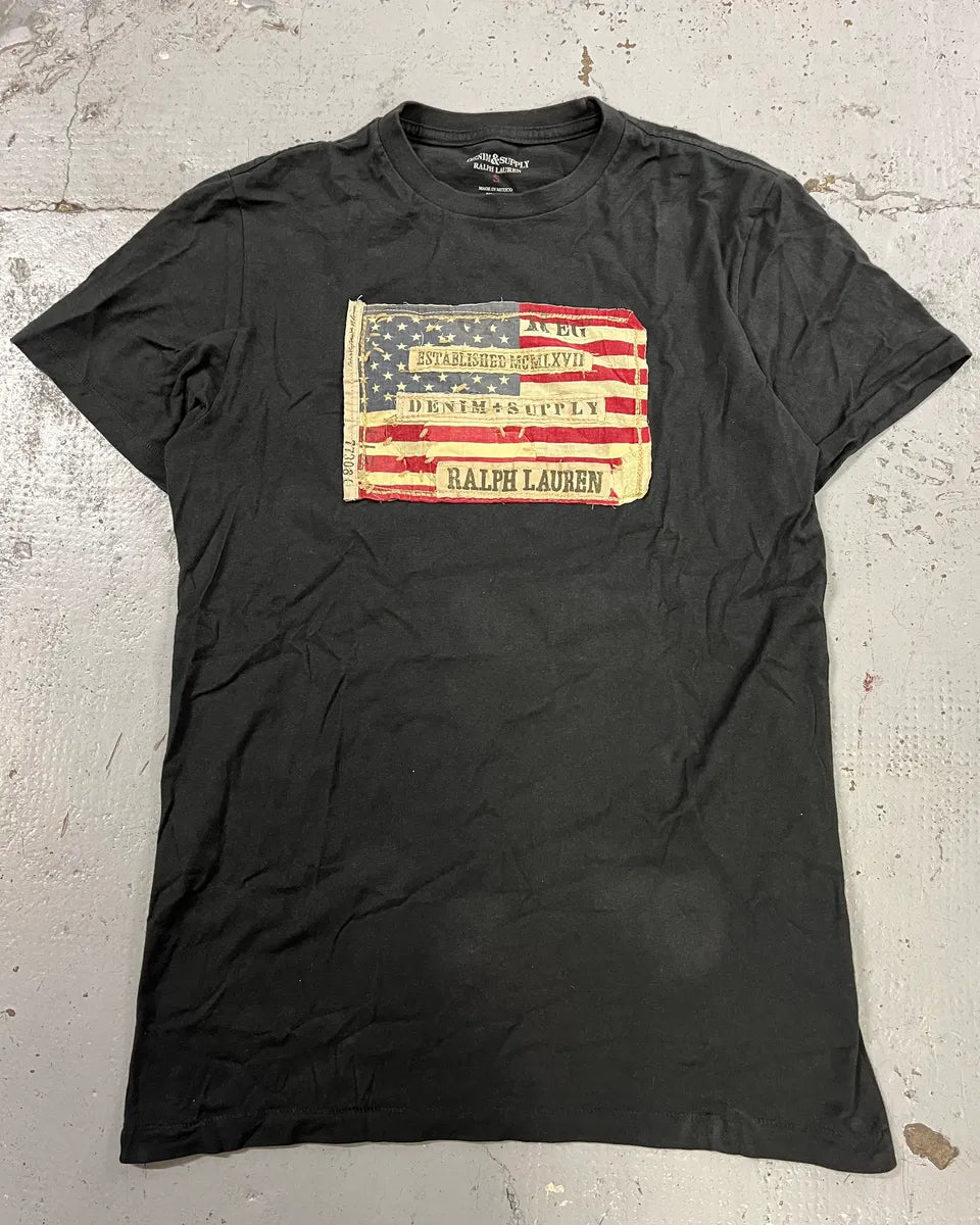 2010s Ralph Lauren Black Distressed American Flag T-Shirt NXbqPLt 0
