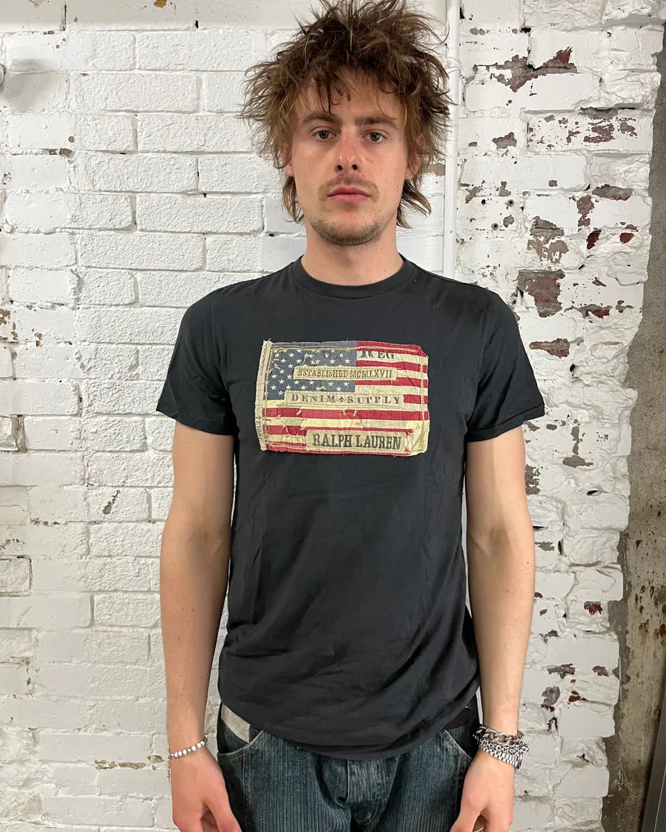 2010s Ralph Lauren Black Distressed American Flag T-Shirt NXbqPLt 1