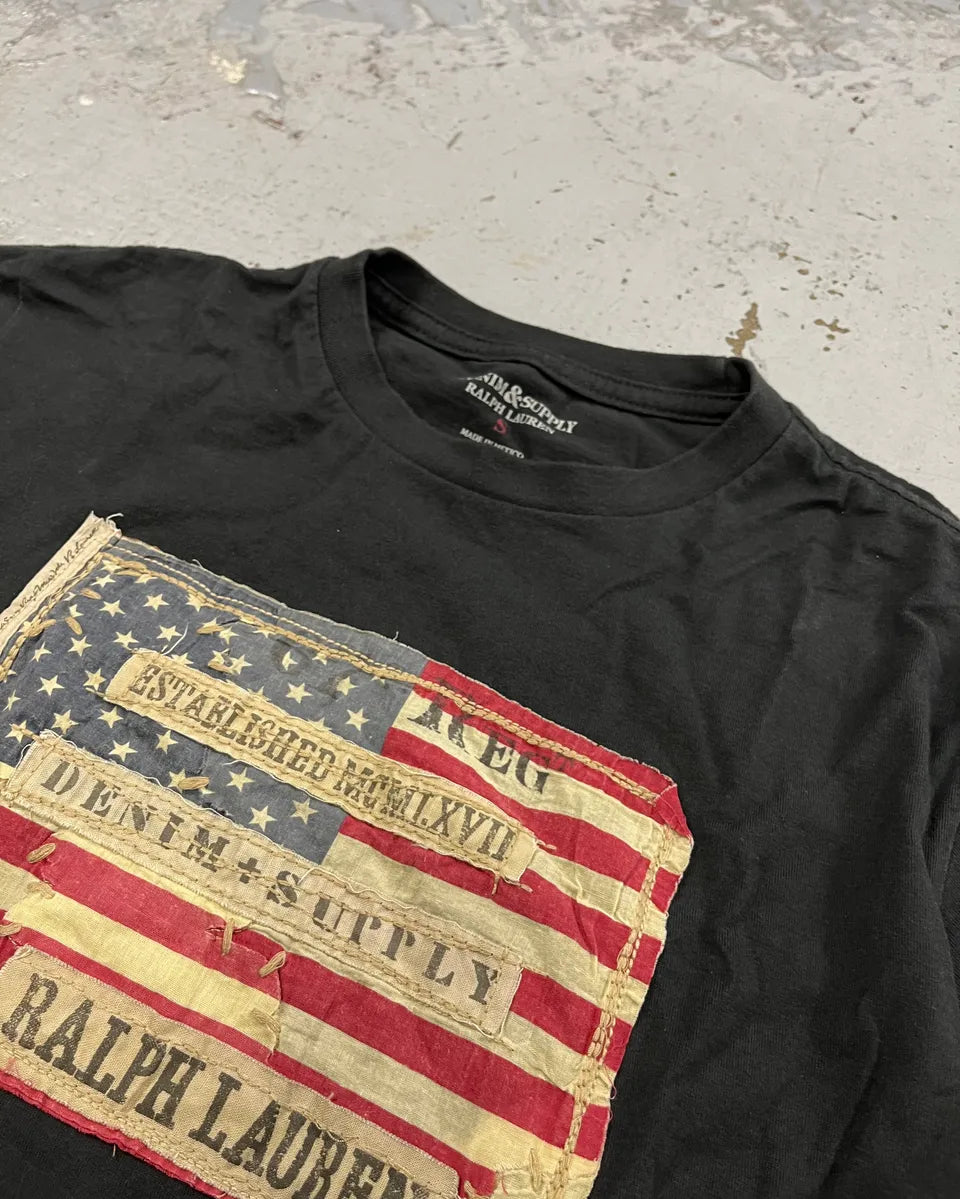 2010s Ralph Lauren Black Distressed American Flag T-Shirt NXbqPLt 4