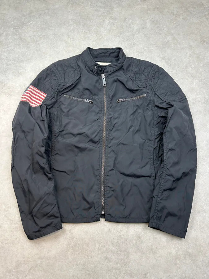 2010s Ralph Lauren Black USA Flag Biker Jacket pAgkBLY 0