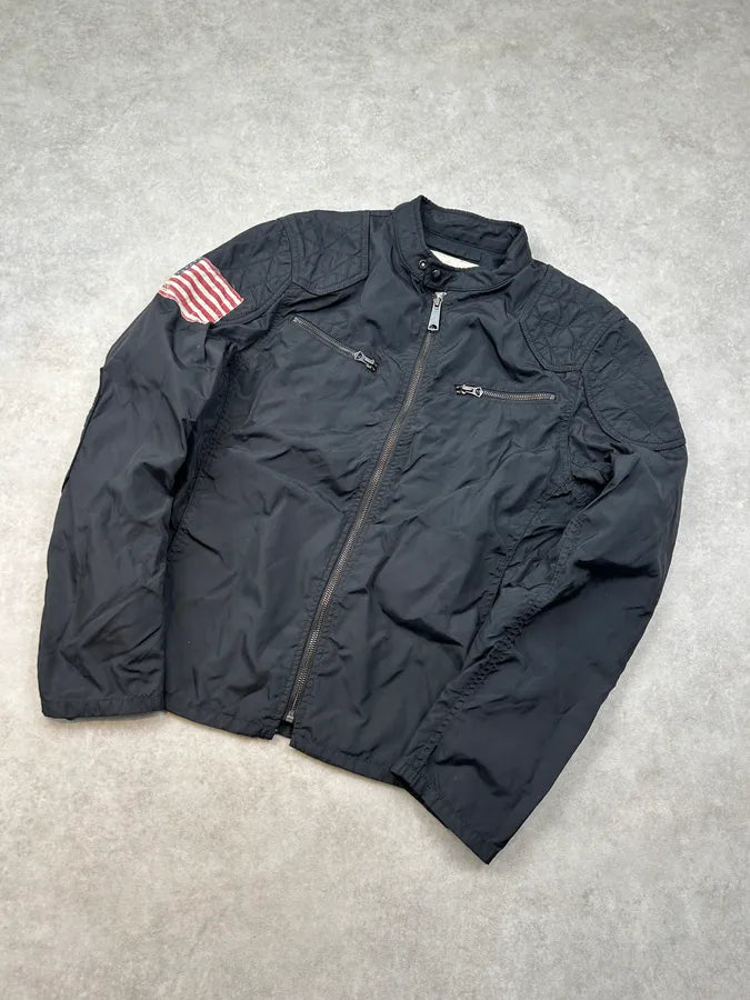 2010s Ralph Lauren Black USA Flag Biker Jacket pAgkBLY 3