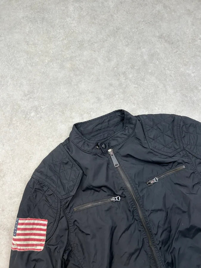 2010s Ralph Lauren Black USA Flag Biker Jacket pAgkBLY 7