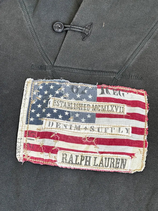 2010s Ralph Lauren Dark Grey USA Flag Buttoned Hoodie itzeAfx 6