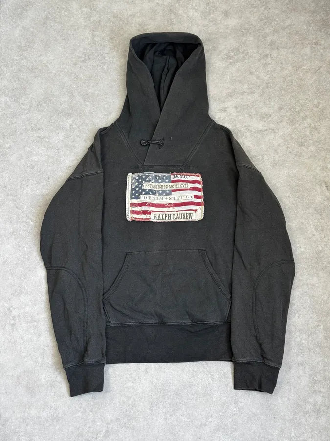 2010s Ralph Lauren Dark Grey USA Flag Buttoned Hoodie itzeAfx 0
