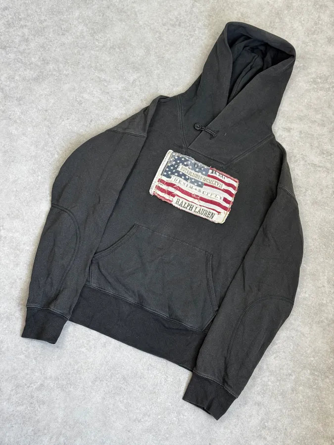 2010s Ralph Lauren Dark Grey USA Flag Buttoned Hoodie itzeAfx 4
