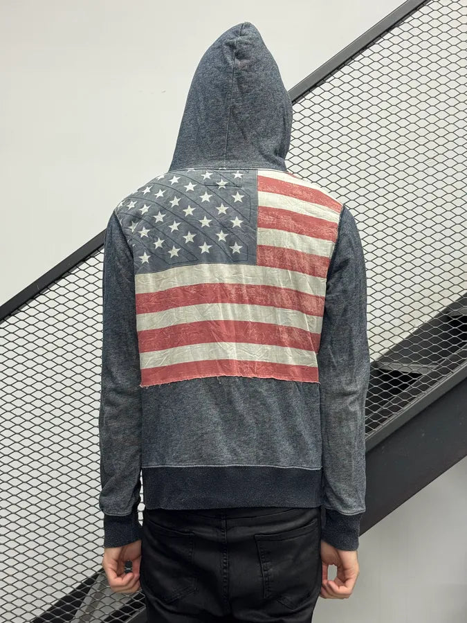 2010s Ralph Lauren Charcoal American Flag Zip-up Hoodie RvfotGw 0