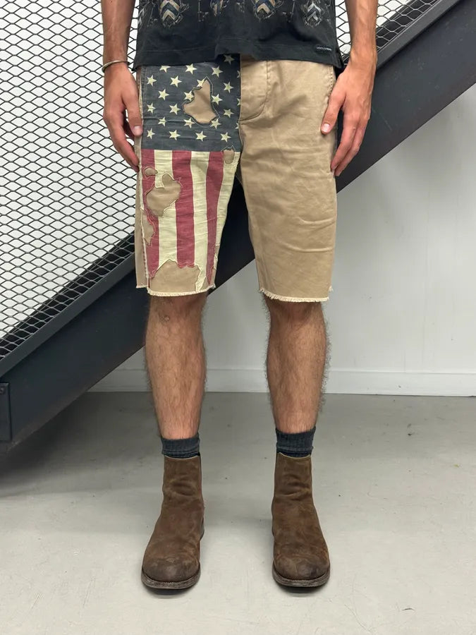 2010s Ralph Lauren Denim & Supply American Flag Distressed Beige Shorts yrTTeev 0
