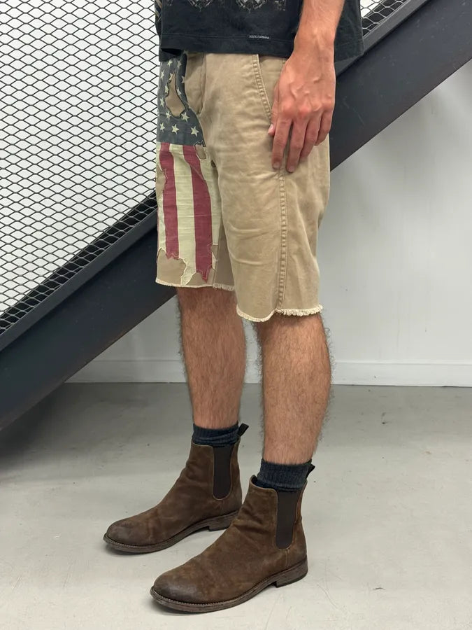 2010s Ralph Lauren Denim & Supply American Flag Distressed Beige Shorts yrTTeev 1