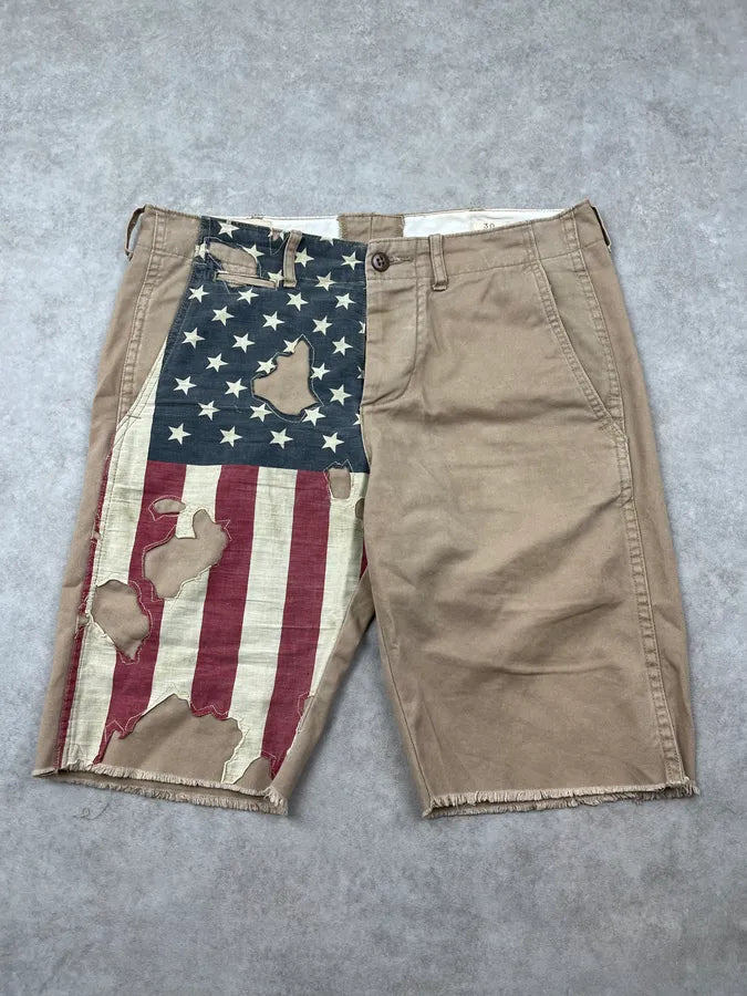 2010s Ralph Lauren Denim & Supply American Flag Distressed Beige Shorts yrTTeev 3