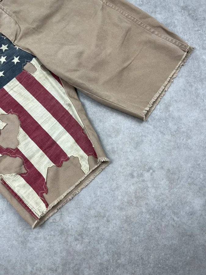 2010s Ralph Lauren Denim & Supply American Flag Distressed Beige Shorts yrTTeev 5