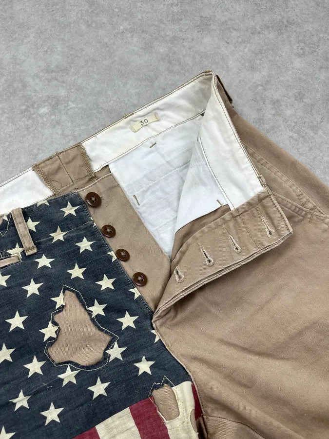 2010s Ralph Lauren Denim & Supply American Flag Distressed Beige Shorts yrTTeev 7