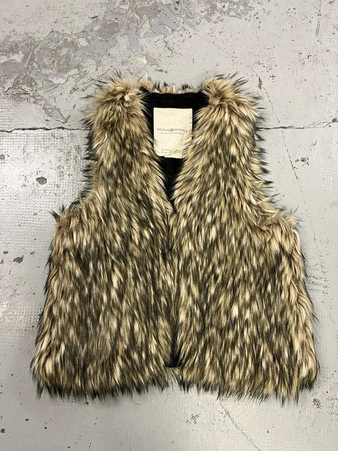 2010s Ralph Lauren Denim & Supply Beige Faux Fur Vest SgeBOQd 0