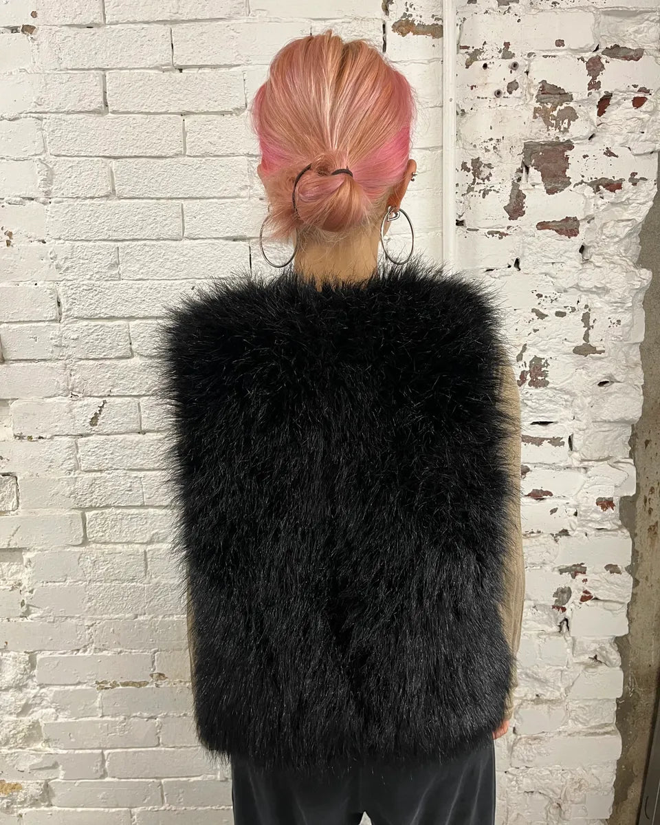 2010s Ralph Lauren Denim & Supply Black Faux Fur Fluffy Vest IMVmLJB 2