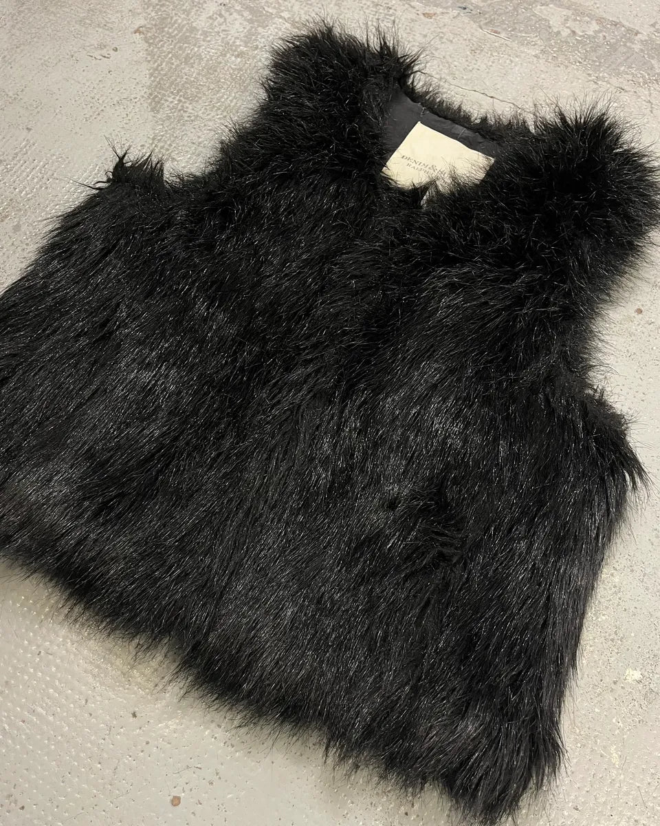 2010s Ralph Lauren Denim & Supply Black Faux Fur Fluffy Vest IMVmLJB 3