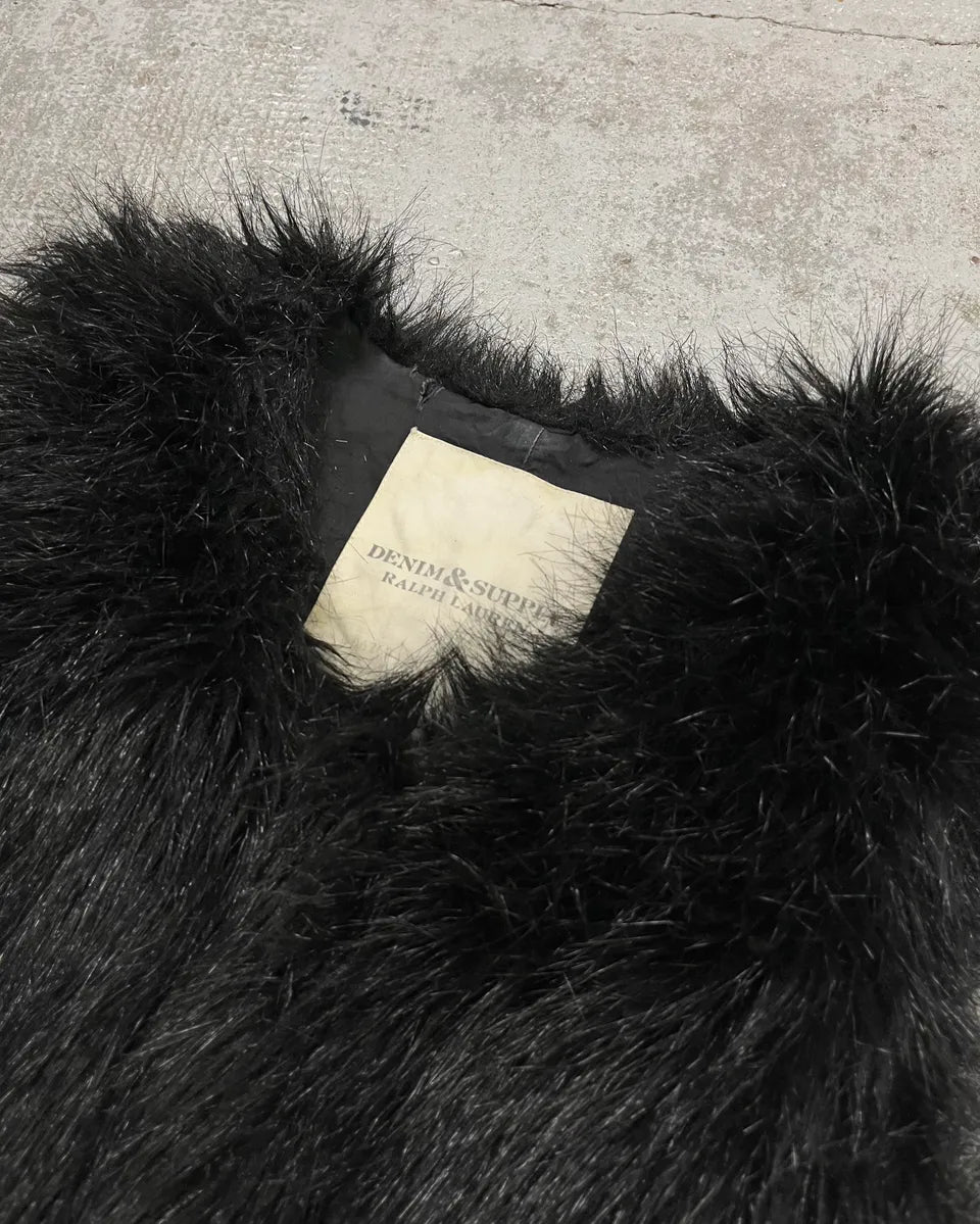 2010s Ralph Lauren Denim & Supply Black Faux Fur Fluffy Vest IMVmLJB 4
