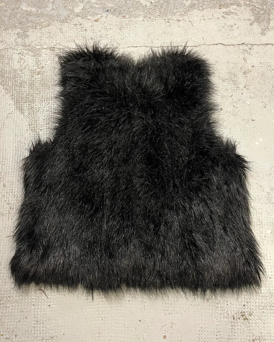 2010s Ralph Lauren Denim & Supply Black Faux Fur Fluffy Vest IMVmLJB 7