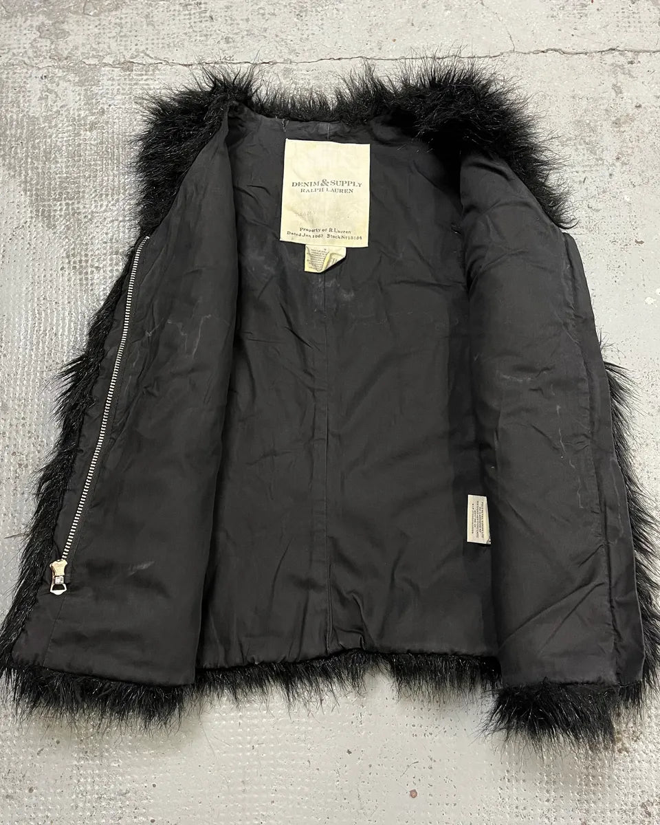2010s Ralph Lauren Denim & Supply Black Faux Fur Fluffy Vest IMVmLJB 8