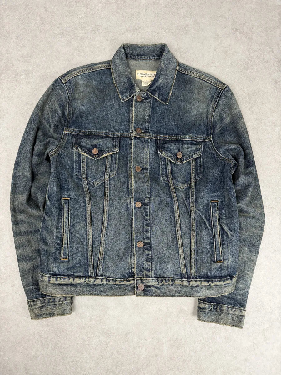 2010s Ralph Lauren Denim & Supply Blue Eagle Faded Denim Jacket  byBwJWQ 2