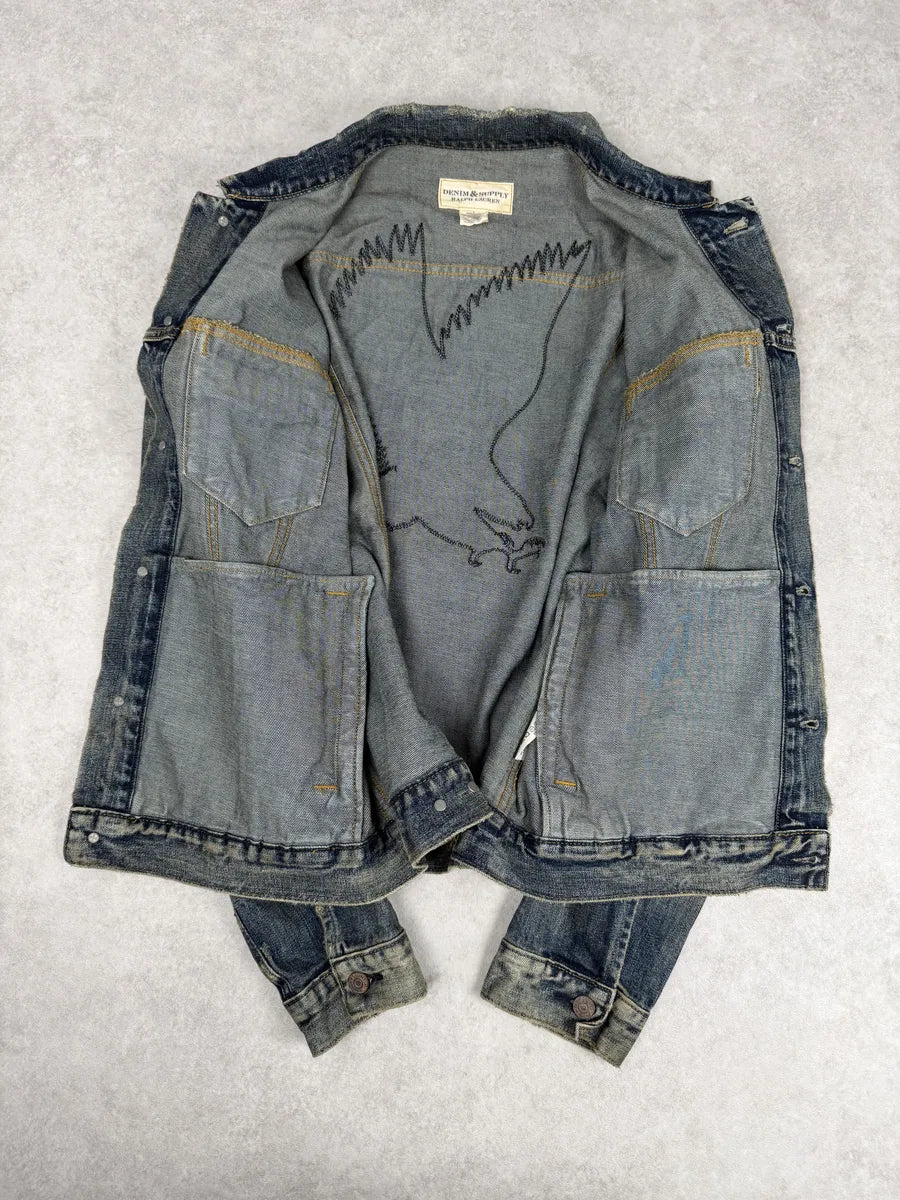 2010s Ralph Lauren Denim & Supply Blue Eagle Faded Denim Jacket  byBwJWQ 6