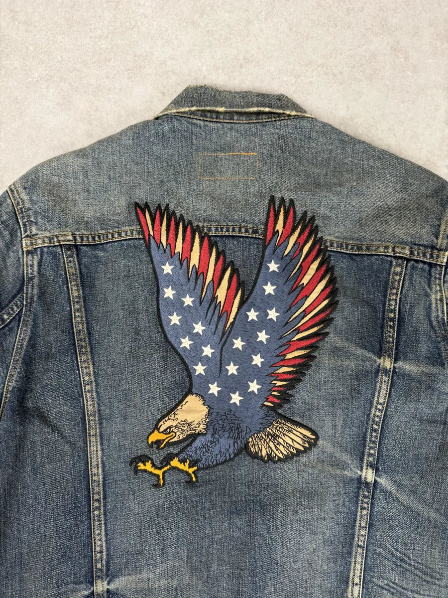 2010s Ralph Lauren Denim & Supply Blue Eagle Faded Denim Jacket  byBwJWQ 7