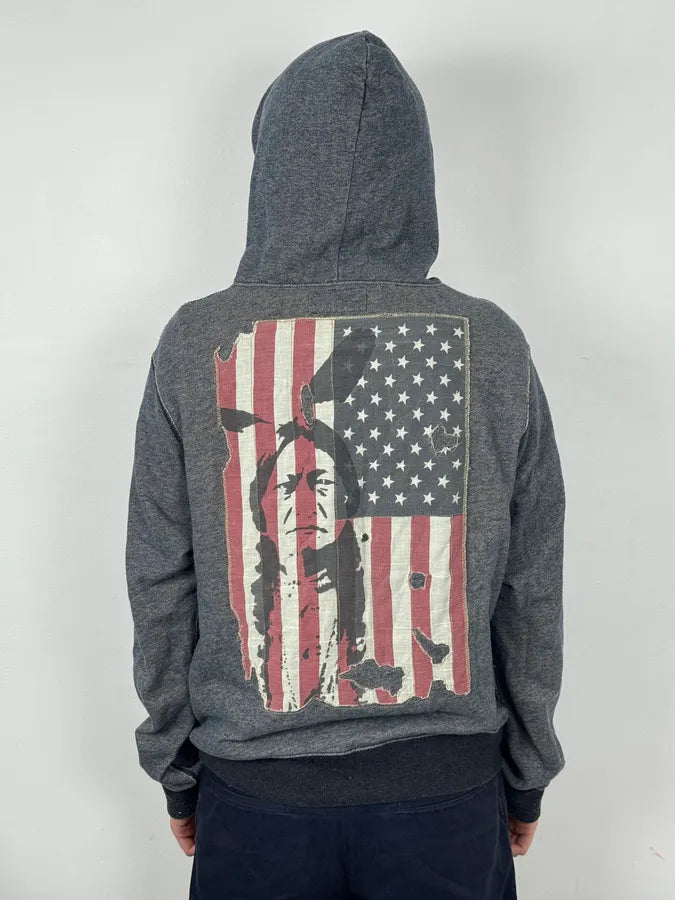 2010s Ralph Lauren Blue Distressed USA Flag Zip-up Hoodie KJiKuAX 0