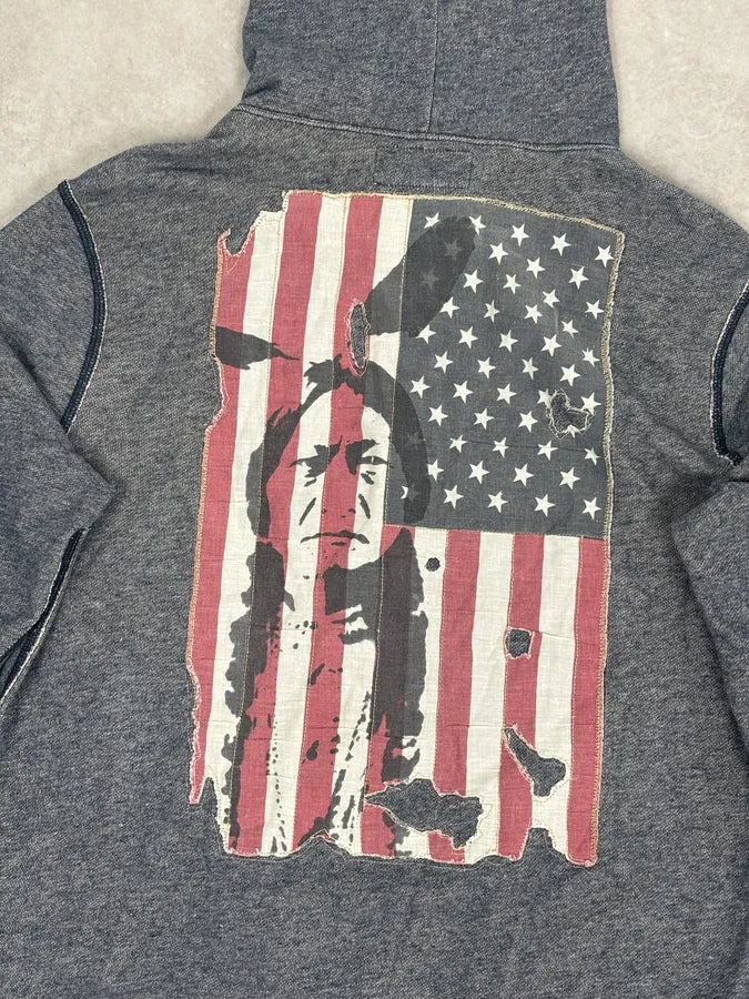 2010s Ralph Lauren Blue Distressed USA Flag Zip-up Hoodie KJiKuAX 6