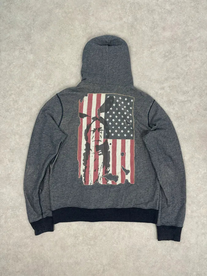 2010s Ralph Lauren Blue Distressed USA Flag Zip-up Hoodie KJiKuAX 4