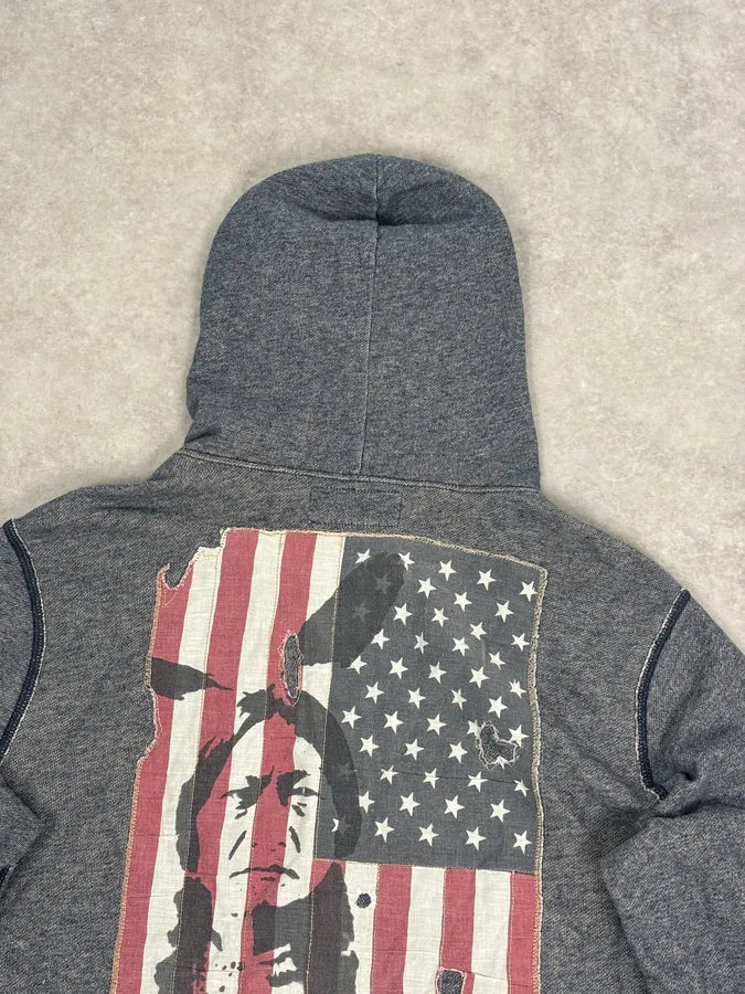 2010s Ralph Lauren Blue Distressed USA Flag Zip-up Hoodie KJiKuAX 5
