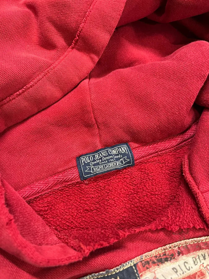 2010s Ralph Lauren Denim & Supply USA Distressed Flag Red Hoodie wJMmlJj 7