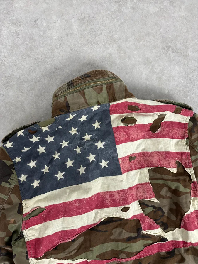 2010s Ralph Lauren Denim Supply USA Flag Distressed Camo Green Jacket XgzgenS 5