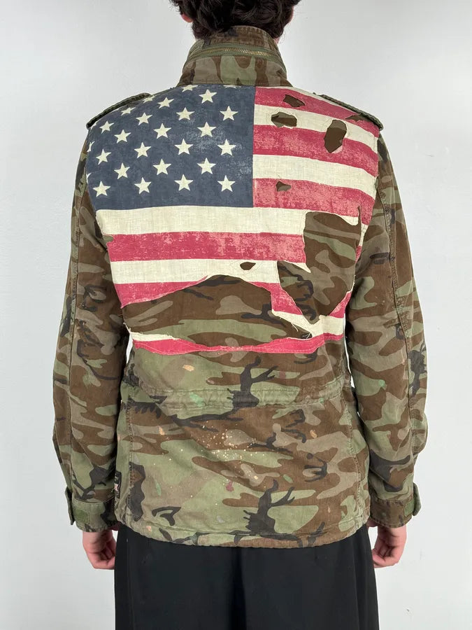 2010s Ralph Lauren Denim Supply USA Flag Distressed Camo Green Jacket XgzgenS 0