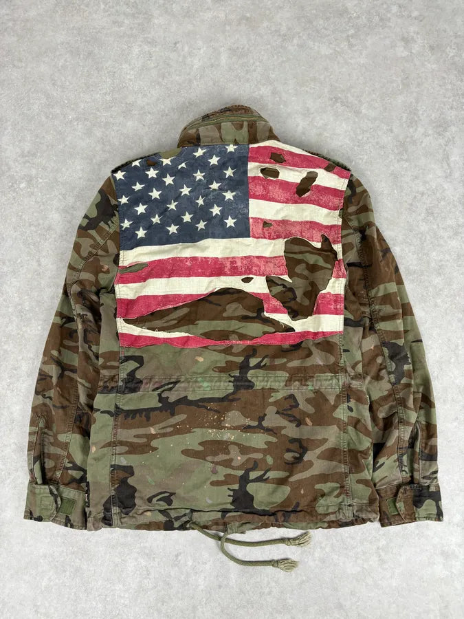 2010s Ralph Lauren Denim Supply USA Flag Distressed Camo Green Jacket XgzgenS 4