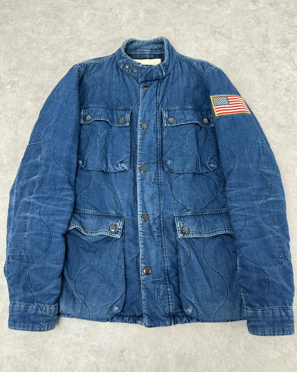 2010s Ralph Lauren Denim USA Flag Blue Aviator Denim Jacket bUubeDM 0