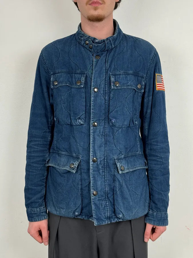 2010s Ralph Lauren Denim USA Flag Blue Aviator Denim Jacket bUubeDM 1