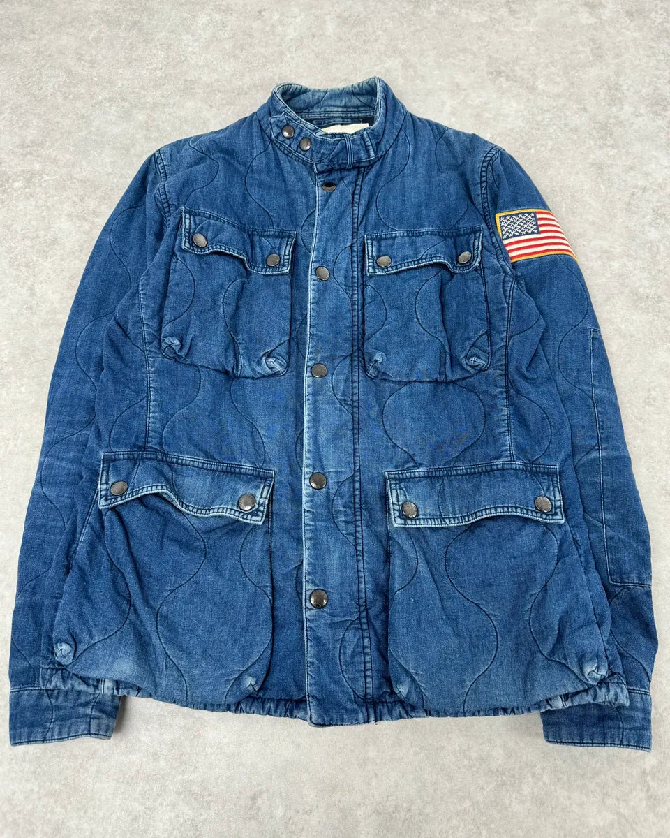 2010s Ralph Lauren Denim USA Flag Blue Aviator Denim Jacket bUubeDM 3