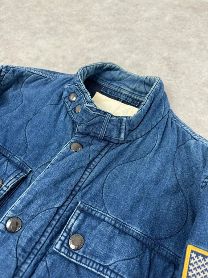2010s Ralph Lauren Denim USA Flag Blue Aviator Denim Jacket bUubeDM 4