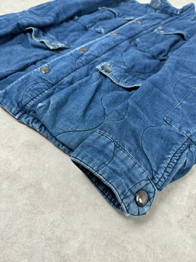 2010s Ralph Lauren Denim USA Flag Blue Aviator Denim Jacket bUubeDM 6