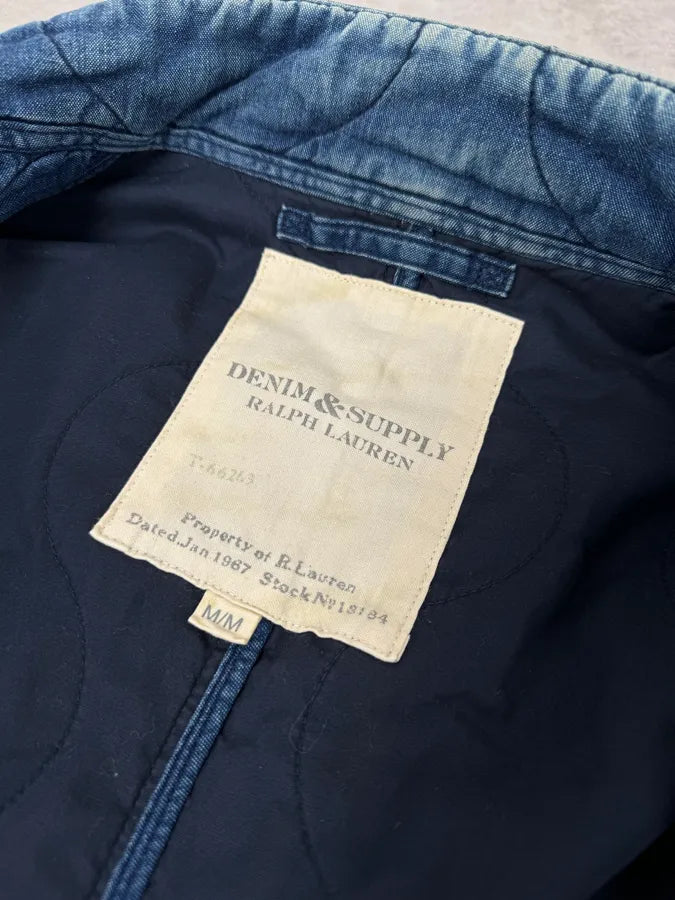 2010s Ralph Lauren Denim USA Flag Blue Aviator Denim Jacket bUubeDM 9