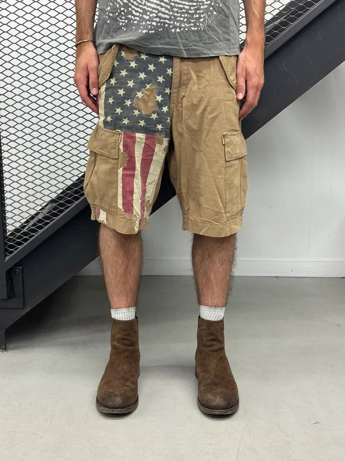 2010s Ralph Lauren Distressed USA Flag Beige Shorts pTdsyqB 0