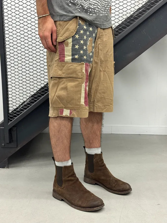 2010s Ralph Lauren Distressed USA Flag Beige Shorts pTdsyqB 1
