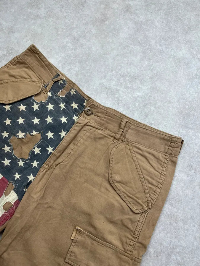 2010s Ralph Lauren Distressed USA Flag Beige Shorts pTdsyqB 4