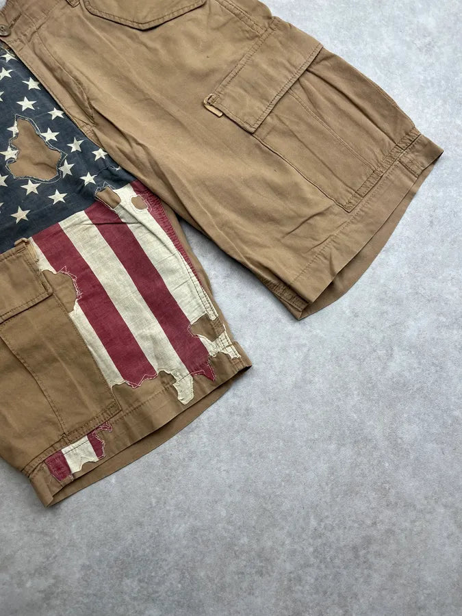 2010s Ralph Lauren Distressed USA Flag Beige Shorts pTdsyqB 5