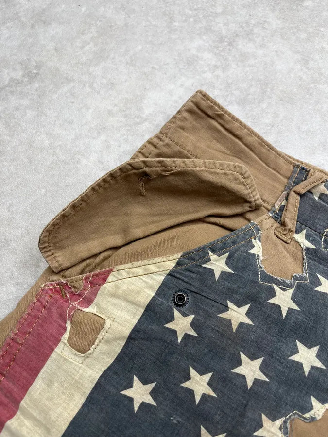 2010s Ralph Lauren Distressed USA Flag Beige Shorts pTdsyqB 7