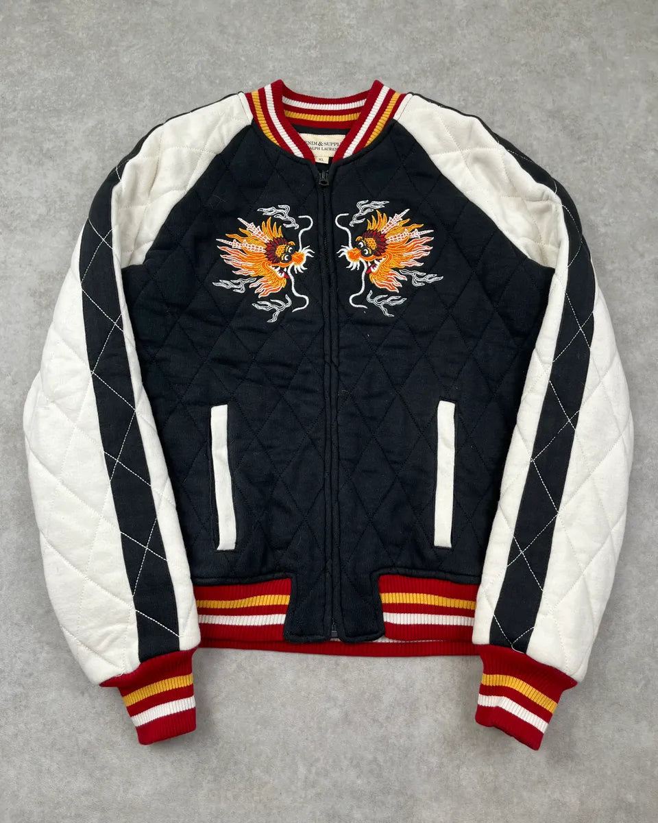 2010s Ralph Lauren Embroidered Dragon Black & White Bomber Jacket wSEHQib 0