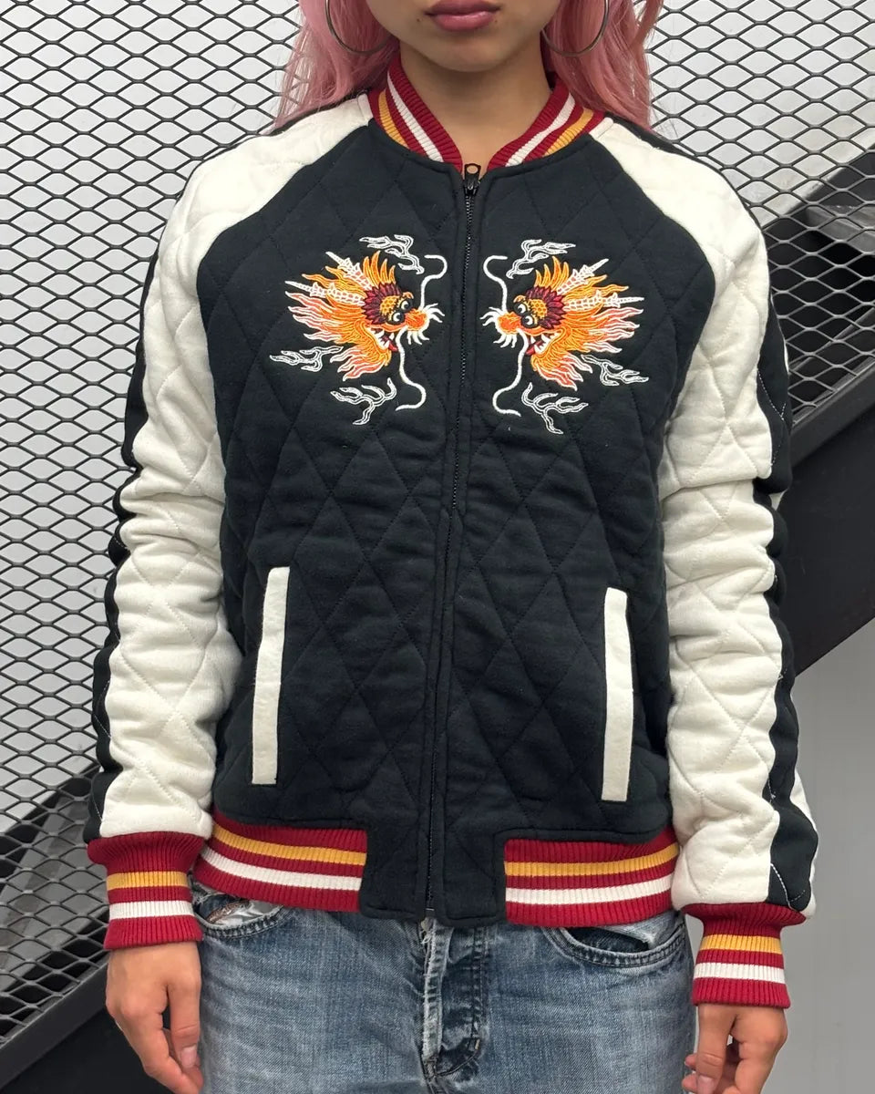 2010s Ralph Lauren Embroidered Dragon Black & White Bomber Jacket wSEHQib 1