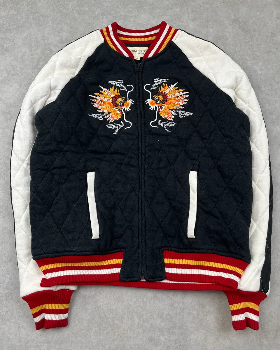 2010s Ralph Lauren Embroidered Dragon Black & White Bomber Jacket wSEHQib 3