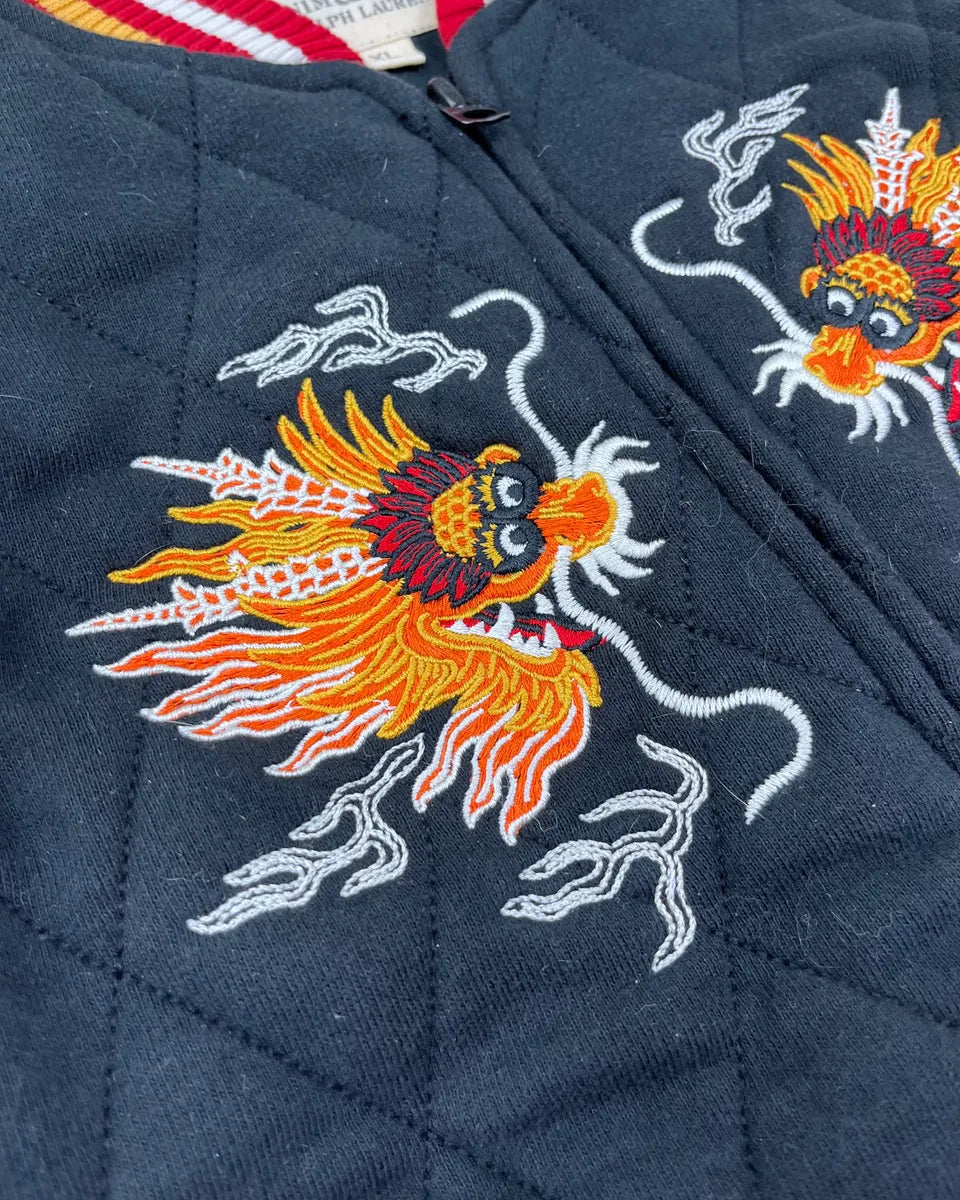 2010s Ralph Lauren Embroidered Dragon Black & White Bomber Jacket wSEHQib 6