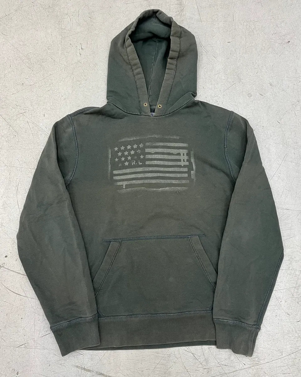 2010s Ralph Lauren Faded Khaki USA Faded Flag Hoodie avLghap 0