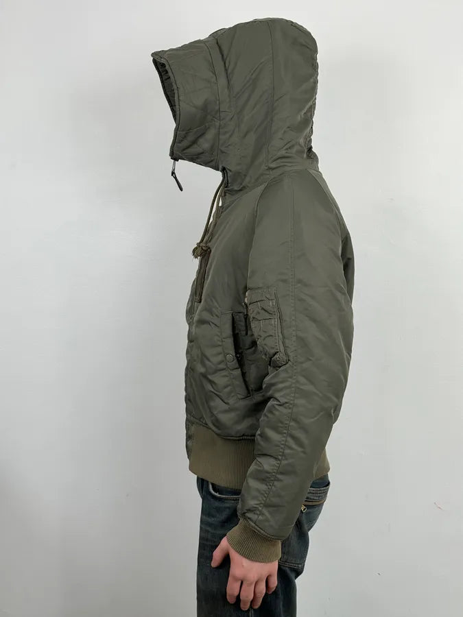 2010s Ralph Lauren Green Aviator Detachable Hood Bomber Jacket PnpQaMi 1