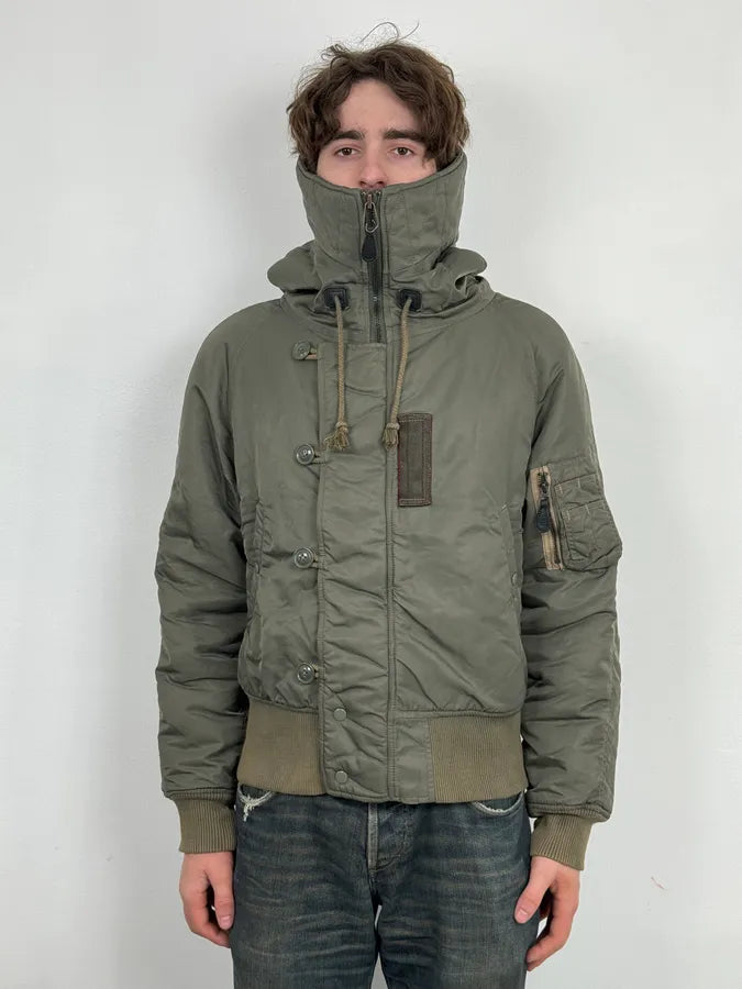 2010s Ralph Lauren Green Aviator Detachable Hood Bomber Jacket PnpQaMi 3